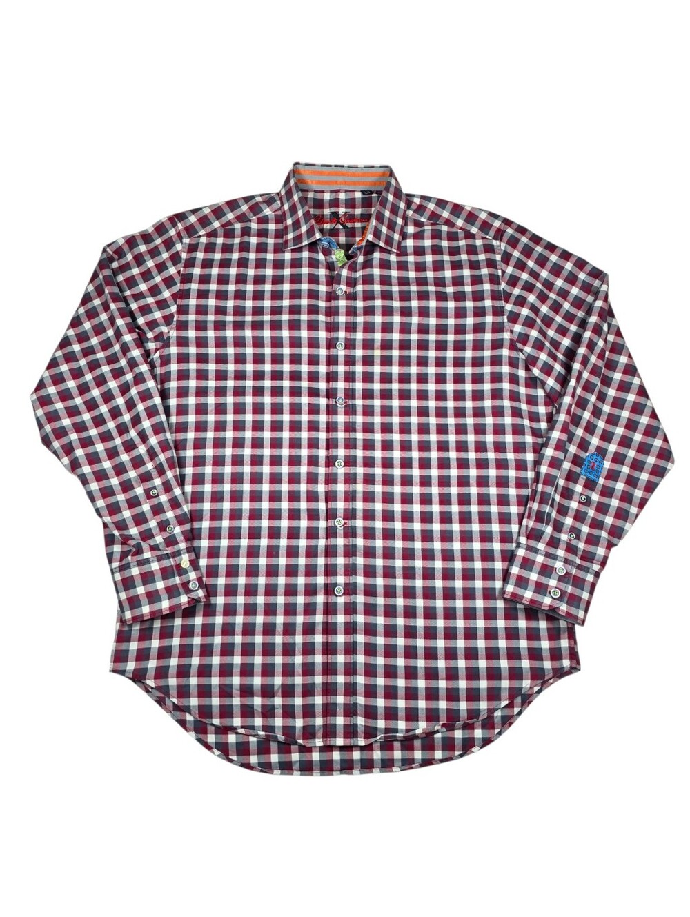 Robert Graham Red/Gray/White Plaid Cotton Button Up Long Sleeve Shirt Mens Sz XL